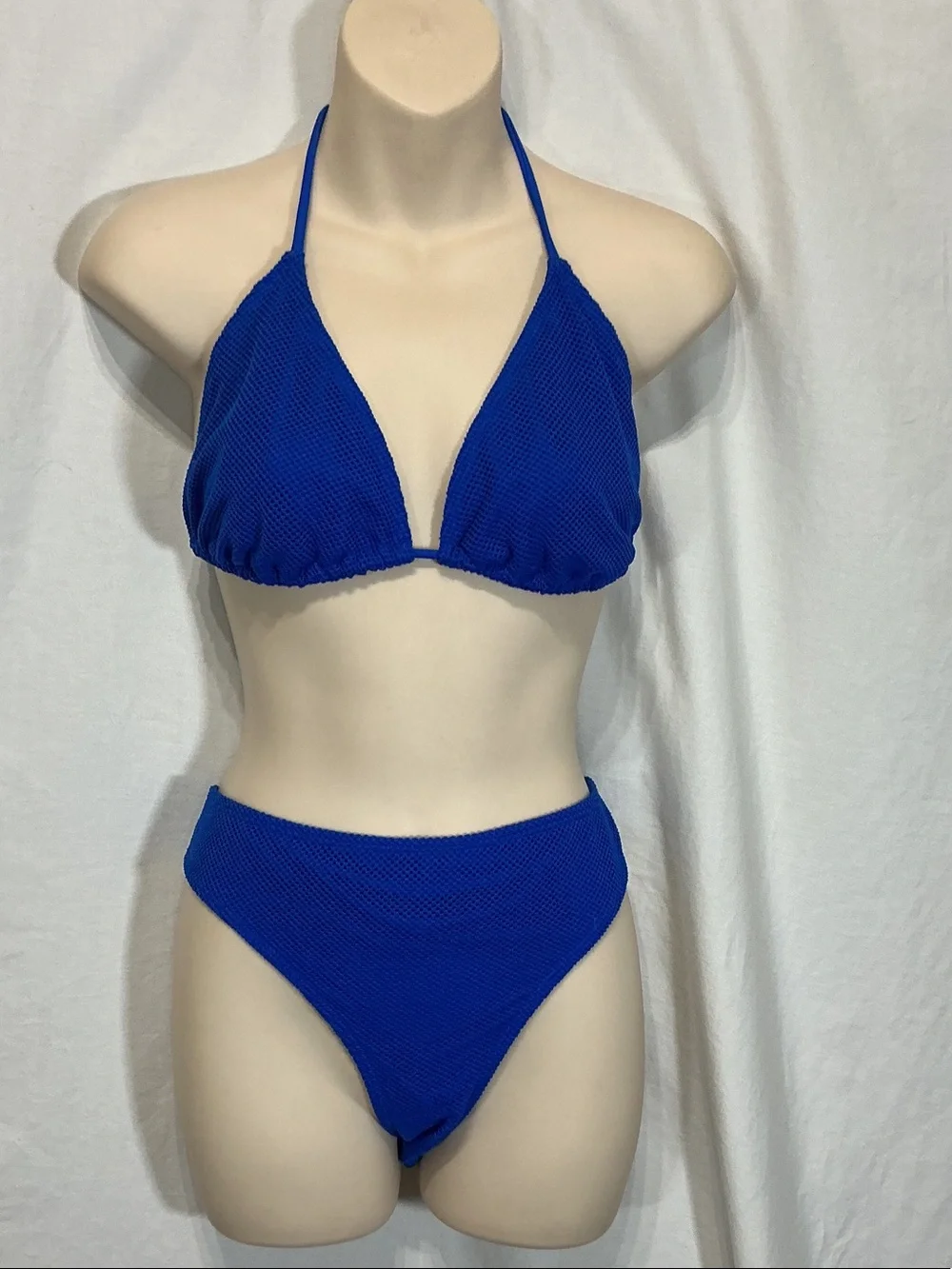 No Boundaries Royal Blue Textured Triangle Bikini Set